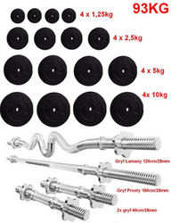 Komplet 93kg obciążenie tworzywo gryfy 28mm Magnus